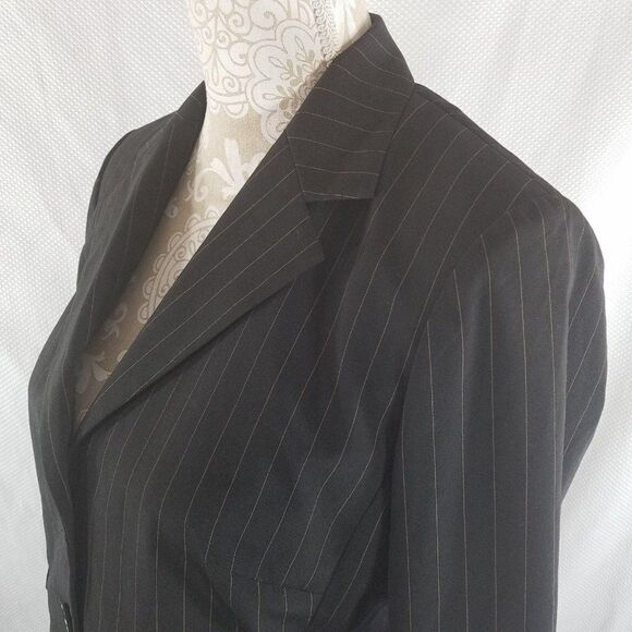 How Wen 10 Black Pinstripe 3 Button Fitted Blazer Jacket Lace Trim - Picture 7 of 10